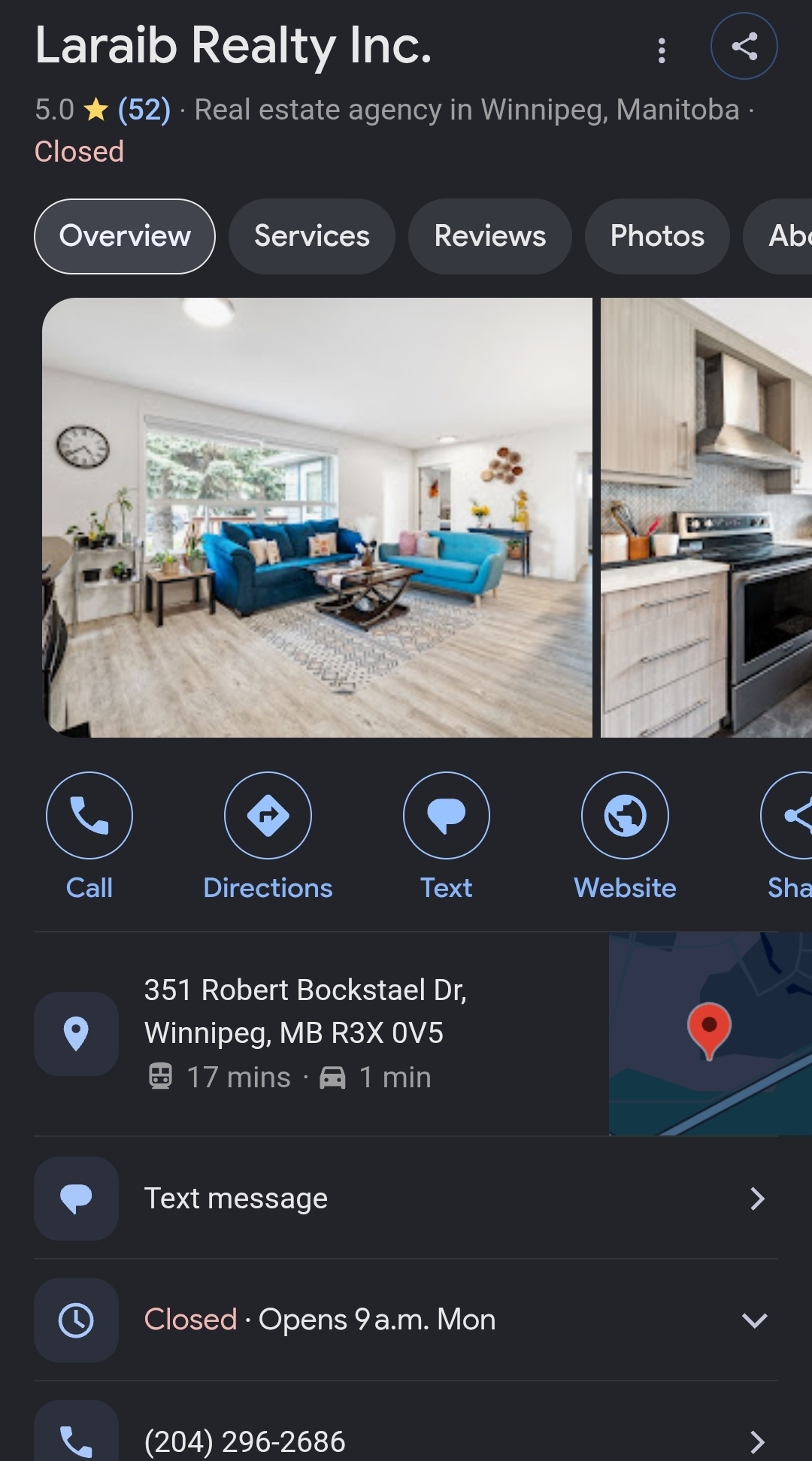 Laraib Realty Inc. Google Business Profile showing 5.0 stars from 52 reviews